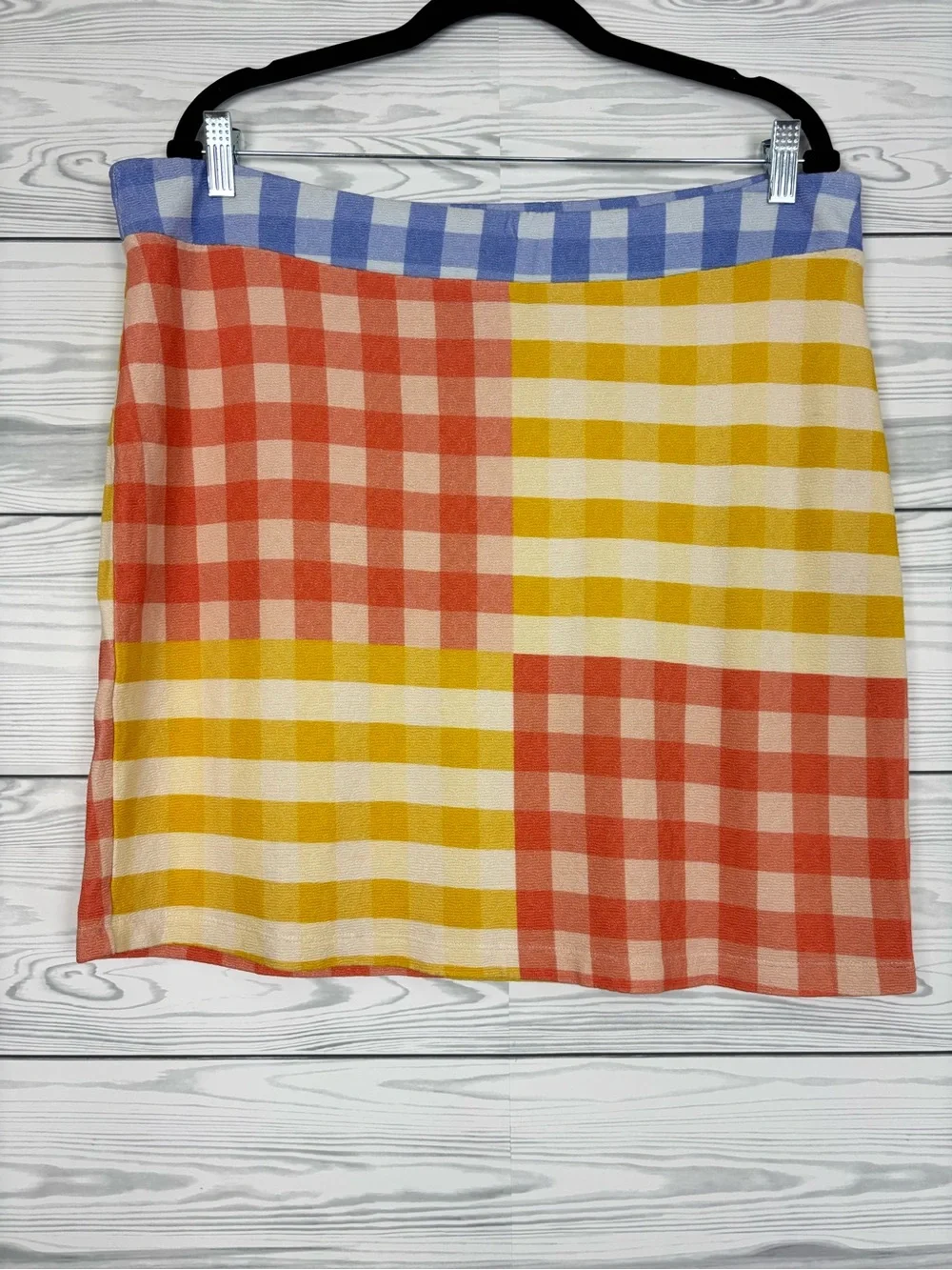 Farm Rio Anthropologie Knit Mini Skirt Multicolored Checkered Size Large